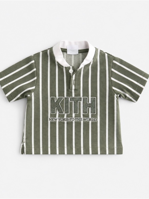 Kith Kids Striped Polo Shirt Olive Green/White Size 03 Months